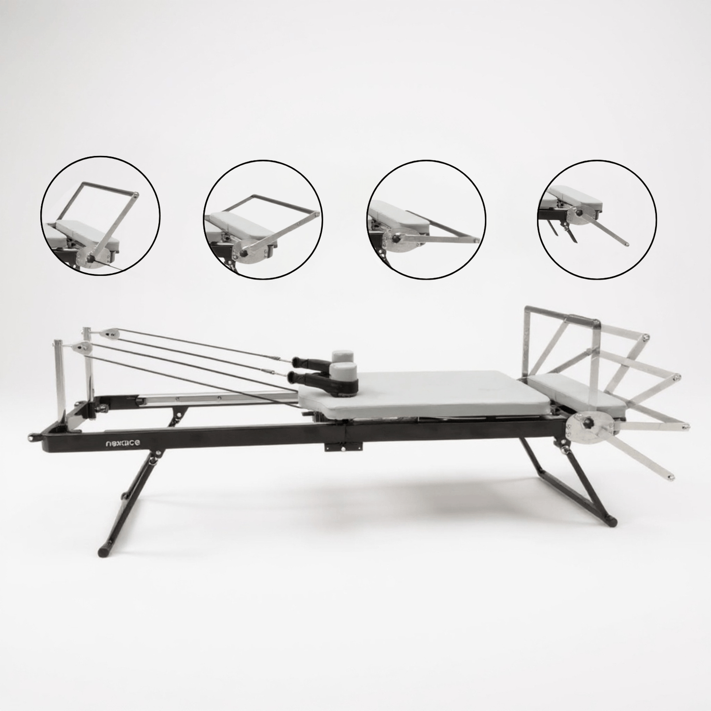 fitnessathome Black Reformer Pilates NEXACE avec tour – pliable et réglable Reformer Pilates NEXACE avec tour – pliable et réglable