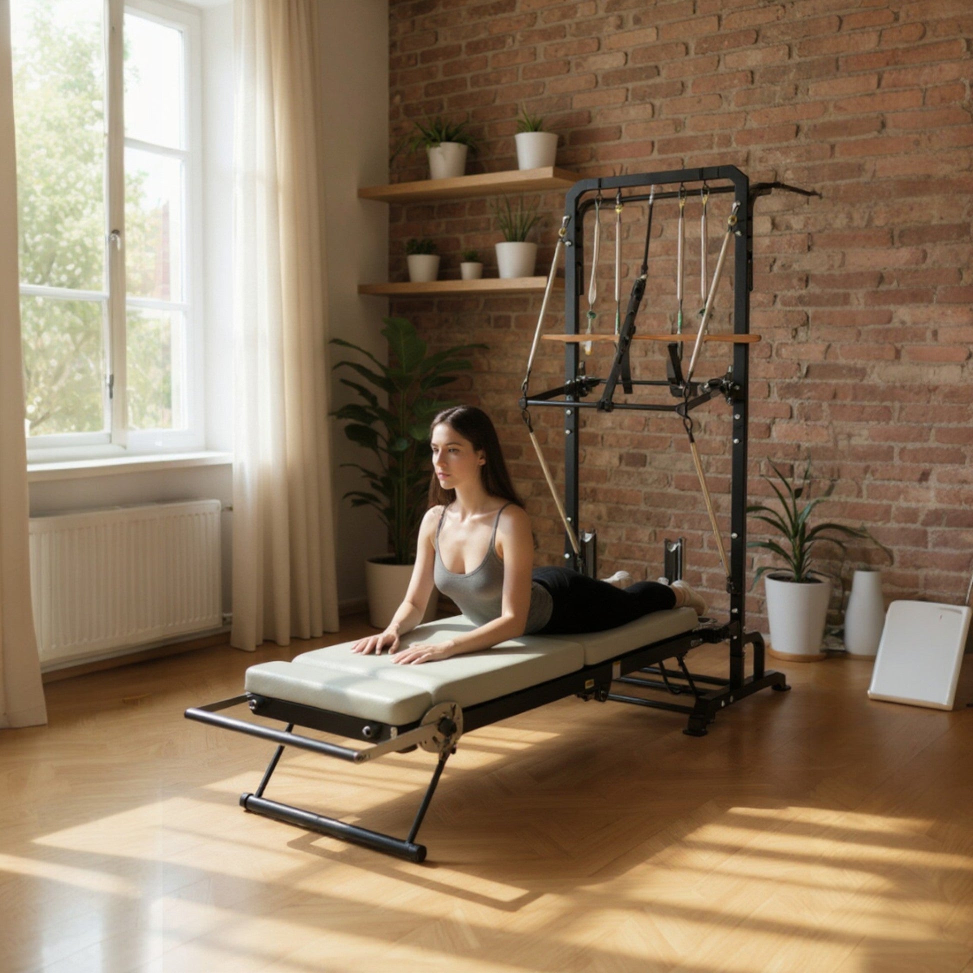 fitnessathome Black Reformer Pilates NEXACE avec tour –  pliable et réglable Reformer Pilates NEXACE avec tour – pliable et réglable