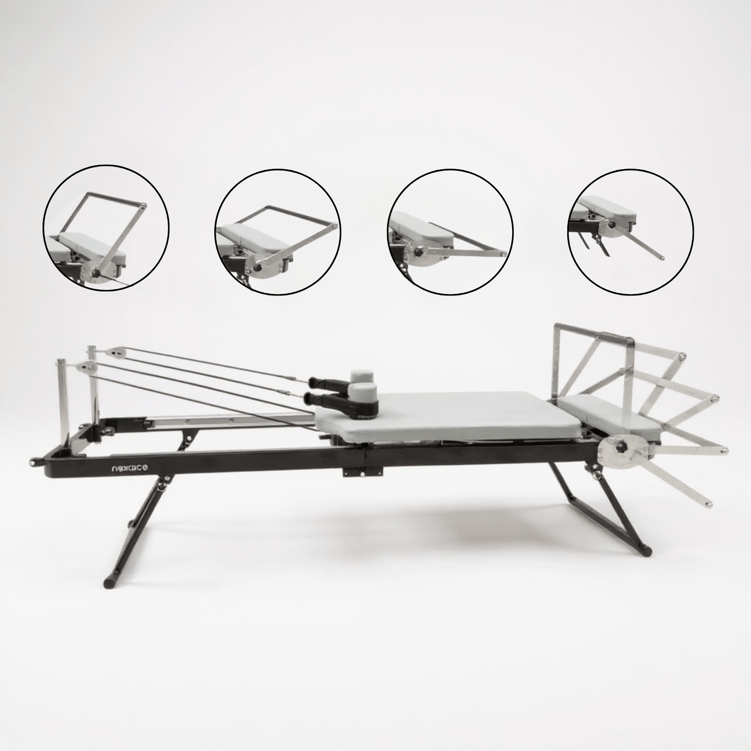 fitnessathome Black Reformer Pilates NEXACE avec tour –  pliable et réglable Reformer Pilates NEXACE avec tour – pliable et réglable