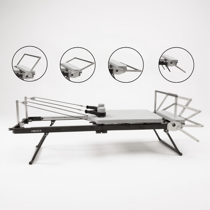 fitnessathome Black Reformer Pilates NEXACE avec tour –  pliable et réglable Reformer Pilates NEXACE avec tour – pliable et réglable